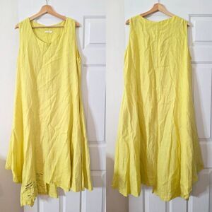 Luukaa Yellow Linen Midi Dress Size 5 (14-16)